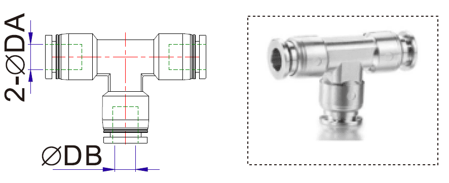 AirTAC X-S6-NPEG1/2-3/8 different diamter tee, 316 stainless steel, 1/2" inch tubing connection,3/8" NPT thread, 316 stainless steel, Viton X-S6-NPEG1/2-3/8 on Applied Automation