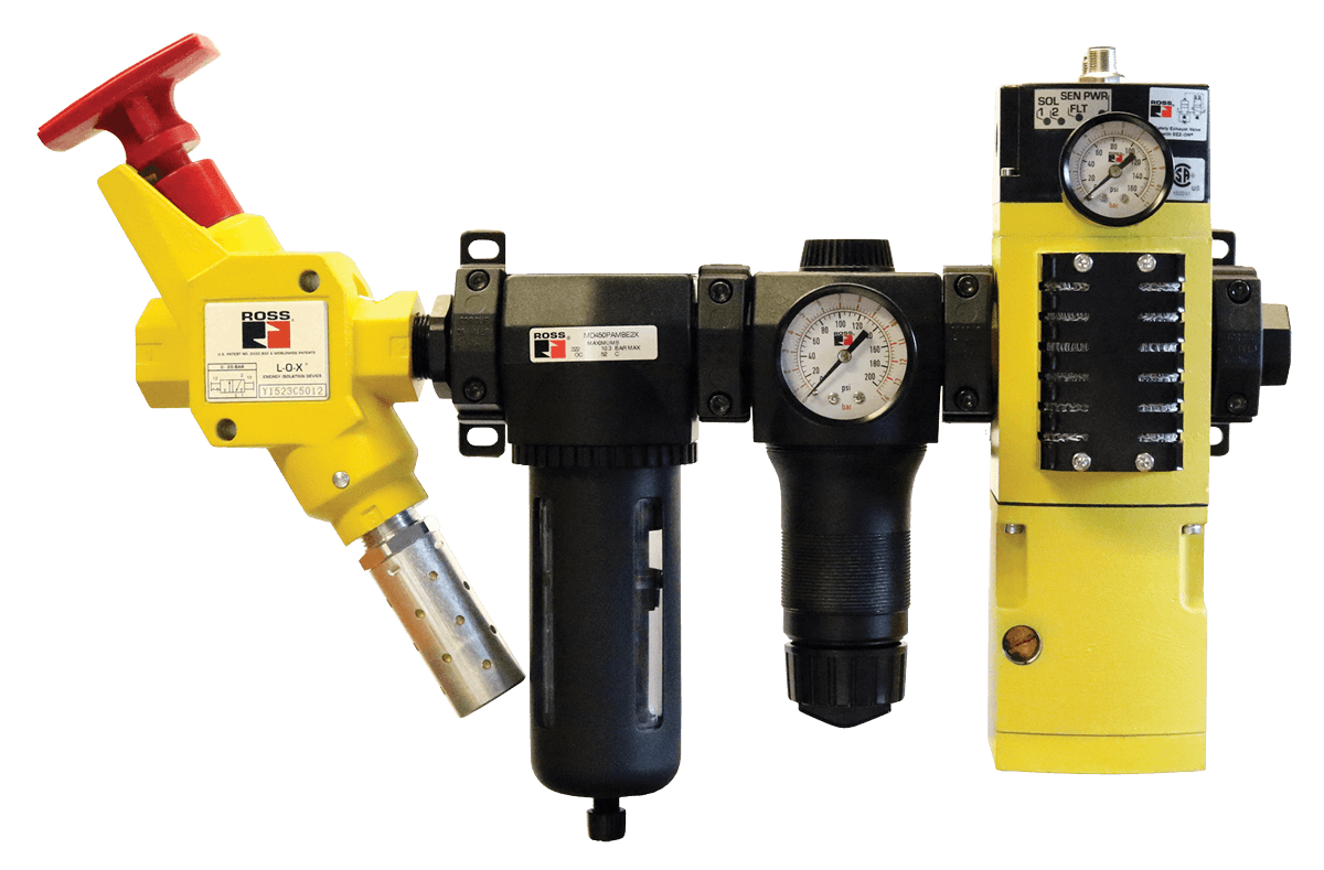 ROSS Controls M35SMR2U40NAEXACTA M35 Series Air Entry Assembly, Soft Start, Pinout AB, 3/4" BSPP, Analog Gauge, Upstream 1/4" Port, FilterRegulator M35SMR2U40NAEXACTA on Applied Automation