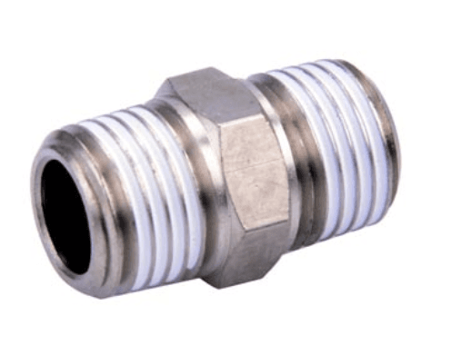 AirTAC NBB3/8-1/2 male to male connector (NPT thread), Nickel plated brass body, 3/8" to 1/2" NPT thread NBB3/8-1/2 on Applied Automation