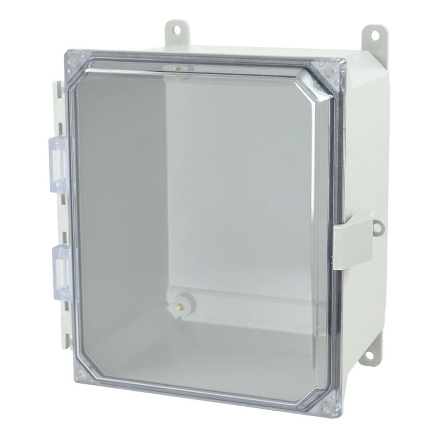 Allied Moulded Products AMU1086CCNL 10"x8"x6" ULTRALINE® fiberglass wall mount enclosure assembly with hinged clear cover and nonmetal snap latch AMU1086CCNL on Applied Automation