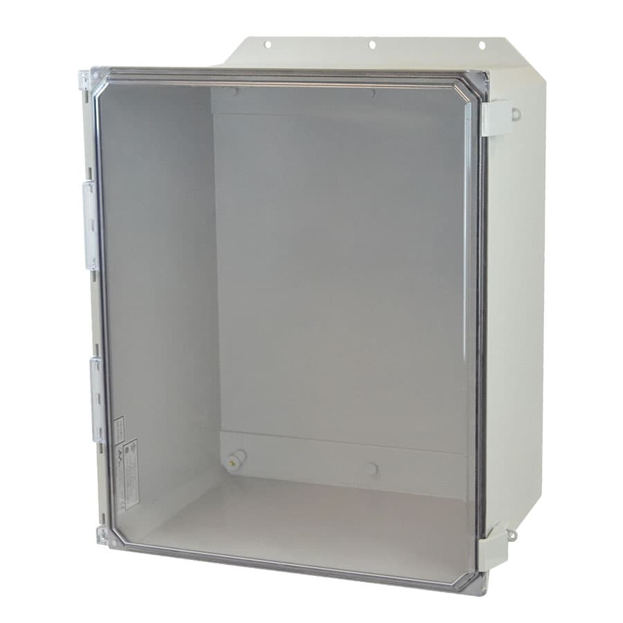 Allied Moulded Products AMU2060CCNLF 20"x16"x10" ULTRALINE® fiberglass wall mount enclosure assembly with hinged clear cover and nonmetal snap latch AMU2060CCNLF on Applied Automation