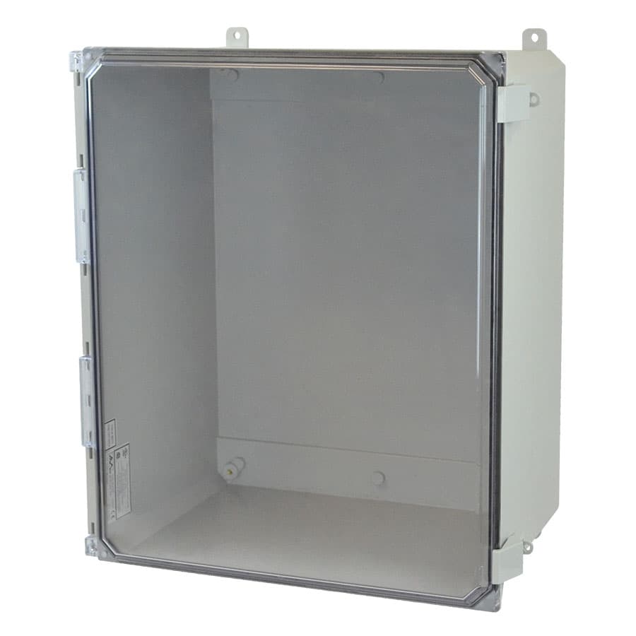 Allied Moulded Products AMU2060CCNL 20"x16"x10" ULTRALINE® fiberglass wall mount enclosure assembly with hinged clear cover and nonmetal snap latch AMU2060CCNL on Applied Automation