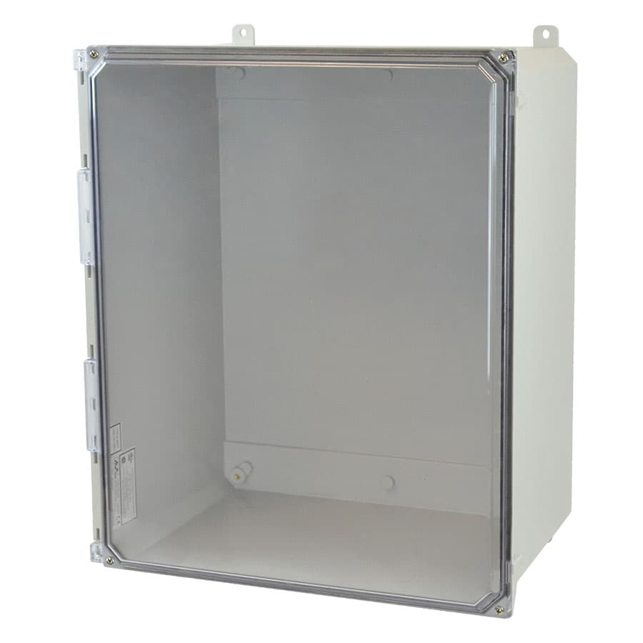 Allied Moulded Products AMU2060CC 20"x16"x10" ULTRALINE® fiberglass wall mount enclosure assembly with 4-screw lift-off clear cover AMU2060CC on Applied Automation
