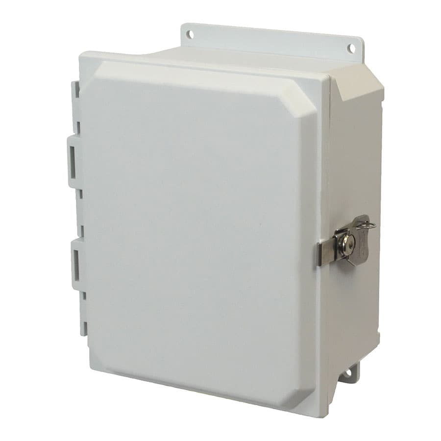Allied Moulded Products AMU864TF 8"x6"x4" ULTRALINE® fiberglass wall mount enclosure assembly with hinged cover and stainless-steel twist latch AMU864TF on Applied Automation