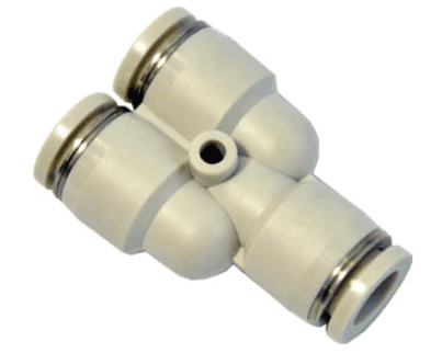 AirTAC PY8 Union "Y" connector, Plastic body and plastic collar, 8 mm tubing connection,plastic, NBR, Gray PY8 on Applied Automation