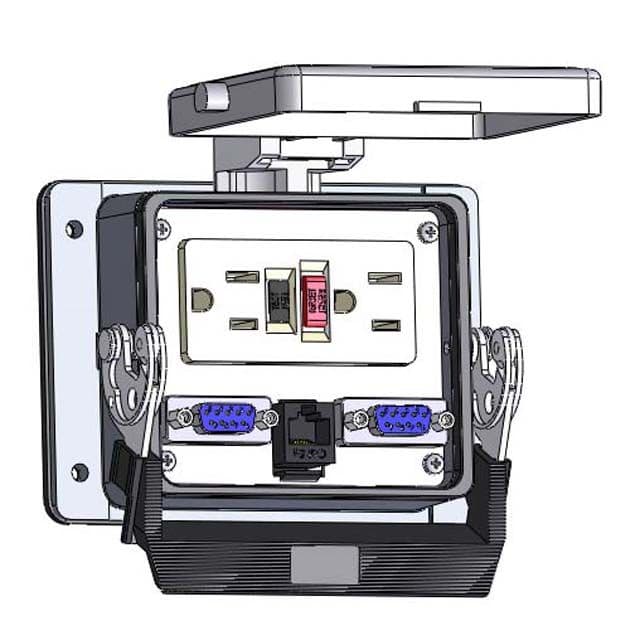 Mencom GF-2DB9-RJ45-32 Panel Interface Connector with GFCI Duplex outlet, (2) DB9, RJ45, in a 32 housing GF-2DB9-RJ45-32 on Applied Automation