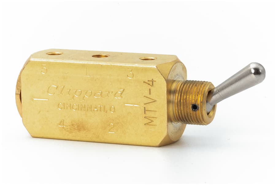 Clippard MTV-4 4-Way Toggle Valve, NP Steel Toggle, #10-32, Nickel-Plated Steel Toggle MTV-4 on Applied Automation