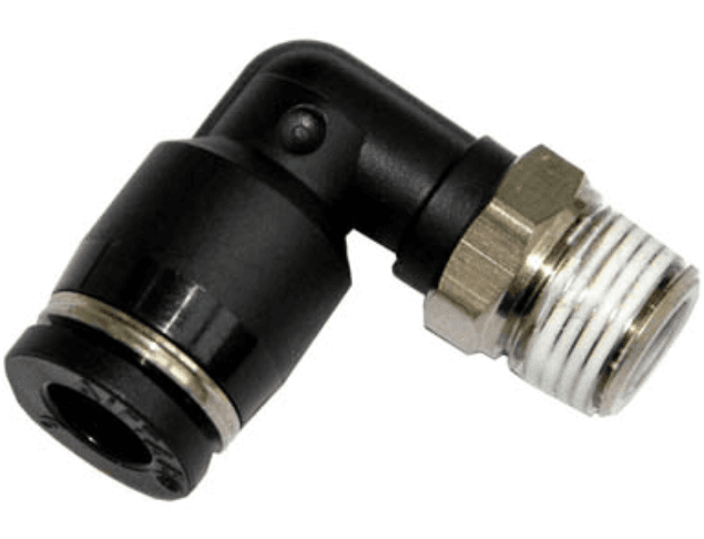 AirTAC PL604D Elbow connector (PT thread), Nickel plated brass body with plastic collar, 6 mm tubing connection,1/2" PT thread, Nickel plated brass/plastic, NBR, Black PL604D on Applied Automation