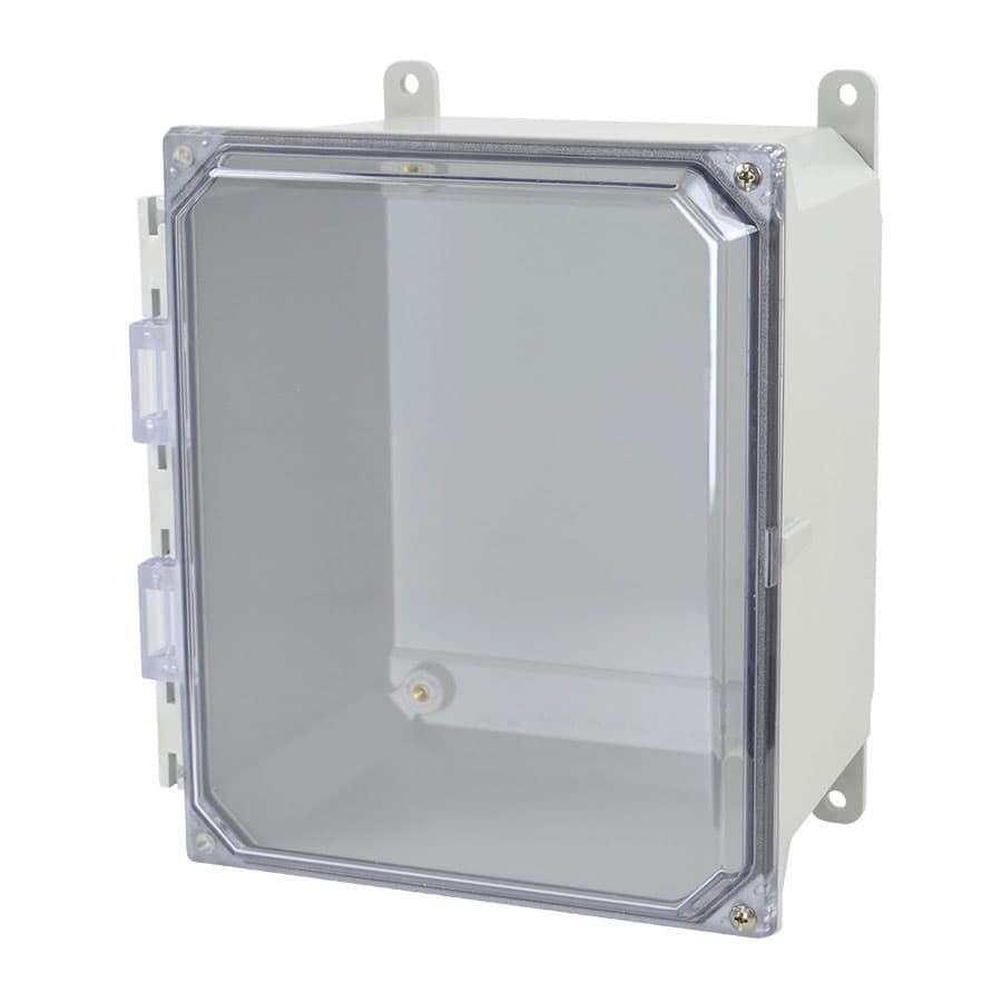 Allied Moulded Products AMU1086CCH 10"x8"x6" ULTRALINE® fiberglass wall mount enclosure assembly with 2-screw hinged clear cover AMU1086CCH on Applied Automation