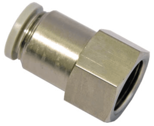 AirTAC PCF1004 Straight female connector (PT thread), Nickel plated aluminum body with plastic collar, 10 mm tubing connection,1/2" PT thread, Nickel plated aluminum, NBR, Gray PCF1004 on Applied Automation