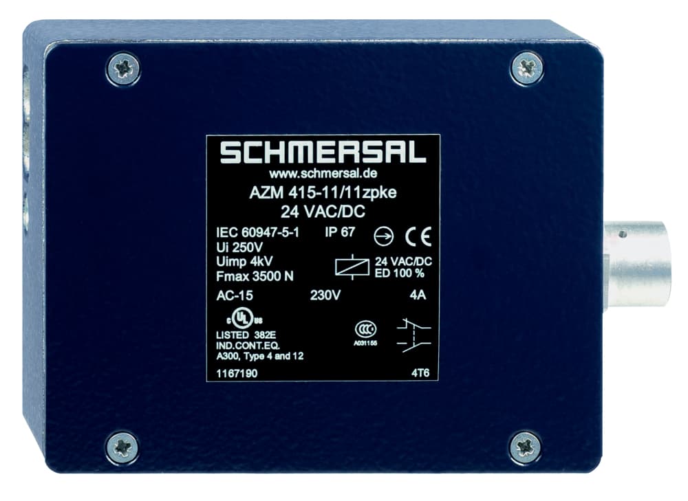 Schmersal AZM 415-02/02ZPKE 24VAC/DC Solenoid interlocks; Metal enclosure; Interlock with protection against incorrect locking.; Robust design; Long life; 2 cable entries M 20 x 1.5; Cut clamp termination AZM 415-02/02ZPKE 24VAC/DC on Applied Automation