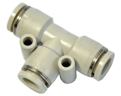 AirTAC PE10 Union tee connector, Plastic body and plastic collar, 10 mm tubing connection,plastic, NBR, Gray PE10 on Applied Automation