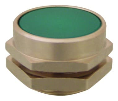 Clippard PC-4F-BK 22 mm Flush Captivated Push Button, Black (Green shown), Mount on panels or brackets up to 1/4" thick. PC-4F-BK on Applied Automation