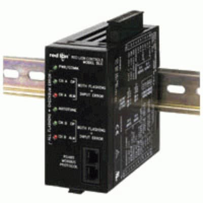 Red Lion DLC11001 Red Lion DLC11001 is a digital temperature controller designed for DIN rail mounting, part of the PID controllers DLC series. It features two analog outputs (0-20mA / 0-10Vdc) with a 1/18000 conversion resolution and three digital outputs (24Vdc; 1A; MOSFET), including OP1, AL1, and an additional digital output (AL2 / OP2). The device is equipped with two analog inputs supporting 4-20mA / 0-20mA / 0-10Vdc, thermocouples types T, E, J, K, R, S, B, N, C, and RTDs types Pt100, NI120, with a 1mV/1μA conversion resolution, a 100ms sample period, a 300-400ms response time, and 0.1% accuracy. It operates as a dual setpoint temperature controller, accepts a supply voltage of 18-36Vdc or 24Vac, with a network frequency of 50/60 Hz, and communicates via RS-485 Modbus protocol. The analog inputs have a sampling rate of 9.5Hz. DLC11001 on Applied Automation