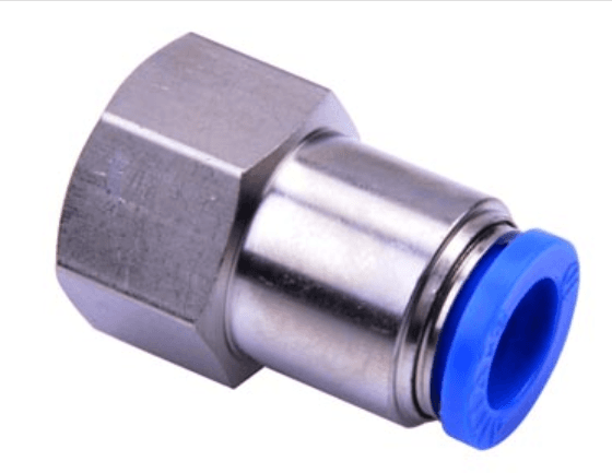AirTAC NPCF1/2-1/2 Straight female connector (NPT thread), Nickel plated aluminum body with plastic collar, 1/2" inch tubing connection,1/2" NPT thread, Nickel plated aluminum / plastic, NBR, blue collar NPCF1/2-1/2 on Applied Automation