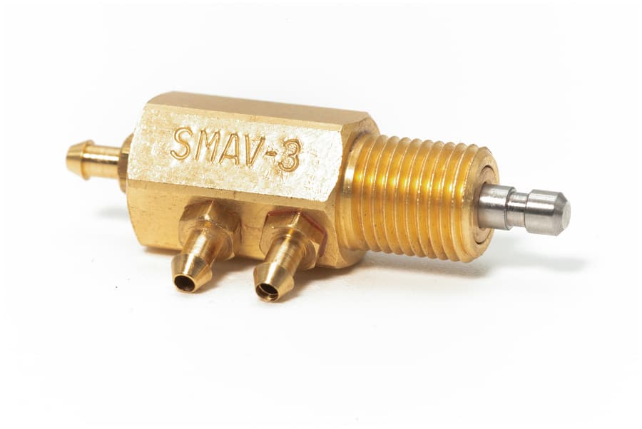 Clippard SMAV-3 3-Way Subminiature Normally-Open or Normally-Closed Stem Valve, 4 colors of snap-on push buttons included with each valve. SMAV-3 on Applied Automation