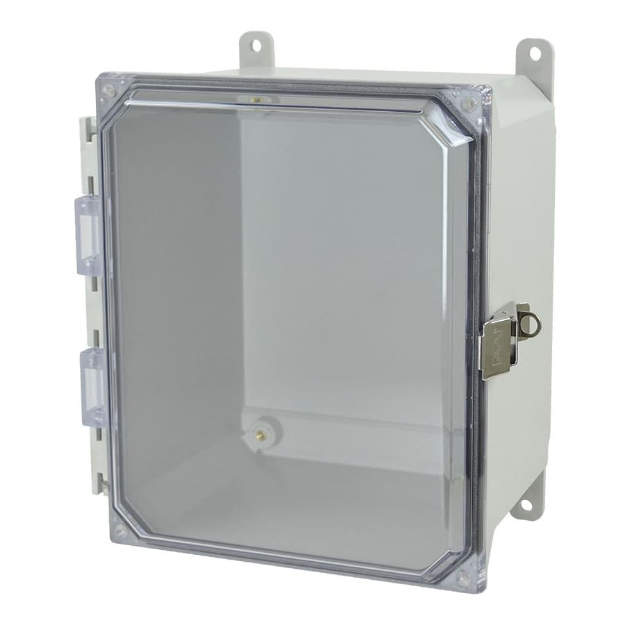 Allied Moulded Products AMU1086CCL 10"x8"x6" ULTRALINE® fiberglass wall mount enclosure assembly with hinged clear cover and stainless-steel snap latch AMU1086CCL on Applied Automation