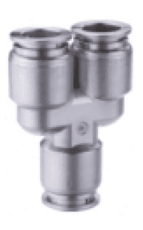 AirTAC X-S6-NPY1/4 Union "Y", 316 stainless steel, 1/4" inch tubing connection, NPT thread, 316 stainless steel, Viton X-S6-NPY1/4 on Applied Automation