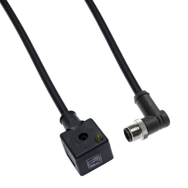 Mencom VAG-220-3402 Solenoid Valve Connectors, Cordset, 3 Pole, Form A 18mm, with 4 Pole M12 Male Right Angle, 2 Meters, 24V, 4A, LED w/MOV VAG-220-3402 on Applied Automation