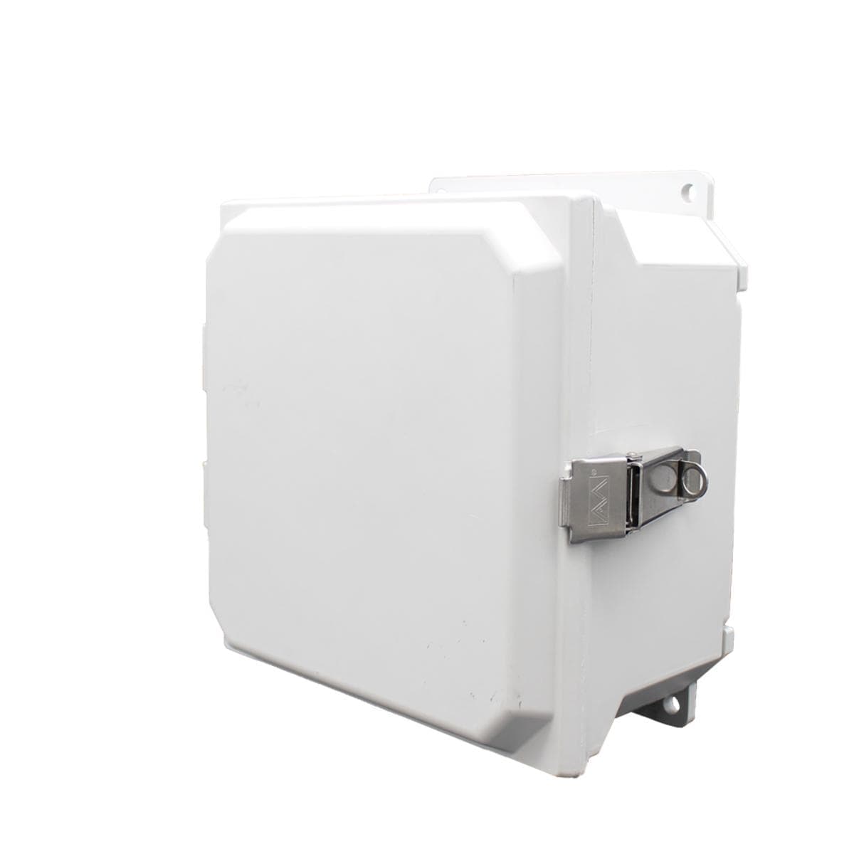 Allied Moulded Products AMU884LF 8"x8"x4" ULTRALINE® fiberglass wall mount enclosure assembly with hinged cover and stainless-steel snap latch AMU884LF on Applied Automation