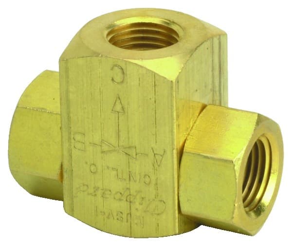 Clippard MJSV-1 Poppet Type Shuttle Valve, 1/8” NPT, Shuttle valves should not be used as a pressure selector. Flow from "A" to "C" or "B " to "C". MJSV-1 on Applied Automation