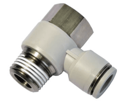 AirTAC PHF603 Universal female elbow (PT thread), Nickel plated brass body with plastic collar, 6 mm tubing connection,3/8" PT thread, Nickel plated brass/plastic, NBR, Gray PHF603 on Applied Automation