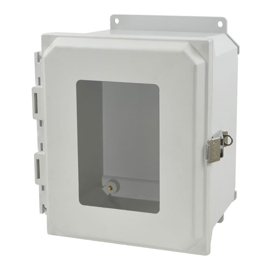 Allied Moulded Products AMU1086LWF 10"x8"x6" ULTRALINE® fiberglass wall mount enclosure assembly with hinged window cover and stainless-steel snap latch AMU1086LWF on Applied Automation