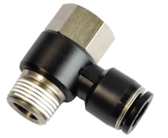 AirTAC PHF1003D Universal female elbow (PT thread), Nickel plated brass body with plastic collar, 10 mm tubing connection,3/8" PT thread, Nickel plated brass/plastic, NBR, Black PHF1003D on Applied Automation