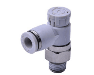 AirTAC PTL603A Flow control fitting, Plastic body and plastic collar, 6mm inch tubing connection,3/8" PT thread, plastic, NBR, Gray PTL603A on Applied Automation
