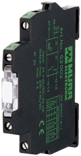 Murr Elektronik 52015 52015 Murrelektronik - MIRO 6,2-1OUTPUT-REL.24V-1S, MIRO 6.2 24V OUTPUT RELAY, IN: 24 VAC/DC - OUT: 250 VAC/DC / 6 A, 1 N/O contact - 6,2 mm screw-type terminal 52015 on Applied Automation