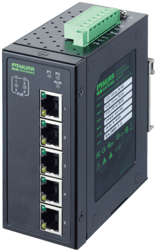 Murr Elektronik 58190 58190 Murrelektronik - 5 Port unmanaged Gigabit Switch 4 PoE Ports IP20 metal 48 V 58190 on Applied Automation
