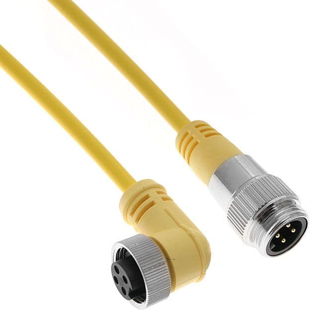 Mencom MINC-4MFRP-3M MIN Size I, Cordset, 4 Pole, Male Straight / Female right Angle, 3M, 10A, Yellow, PVC, European MINC-4MFRP-3M on Applied Automation