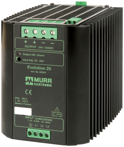 Murr Elektronik 85010 85010 Murrelektronik - EVOLUTION+ POWER SUPPLY 3-PHASE, Alarm Contact and varnished PCB, IN: 360-520VAC OUT: 48-56V/10ADC, Allows continuous two-phase- operation 85010 on Applied Automation