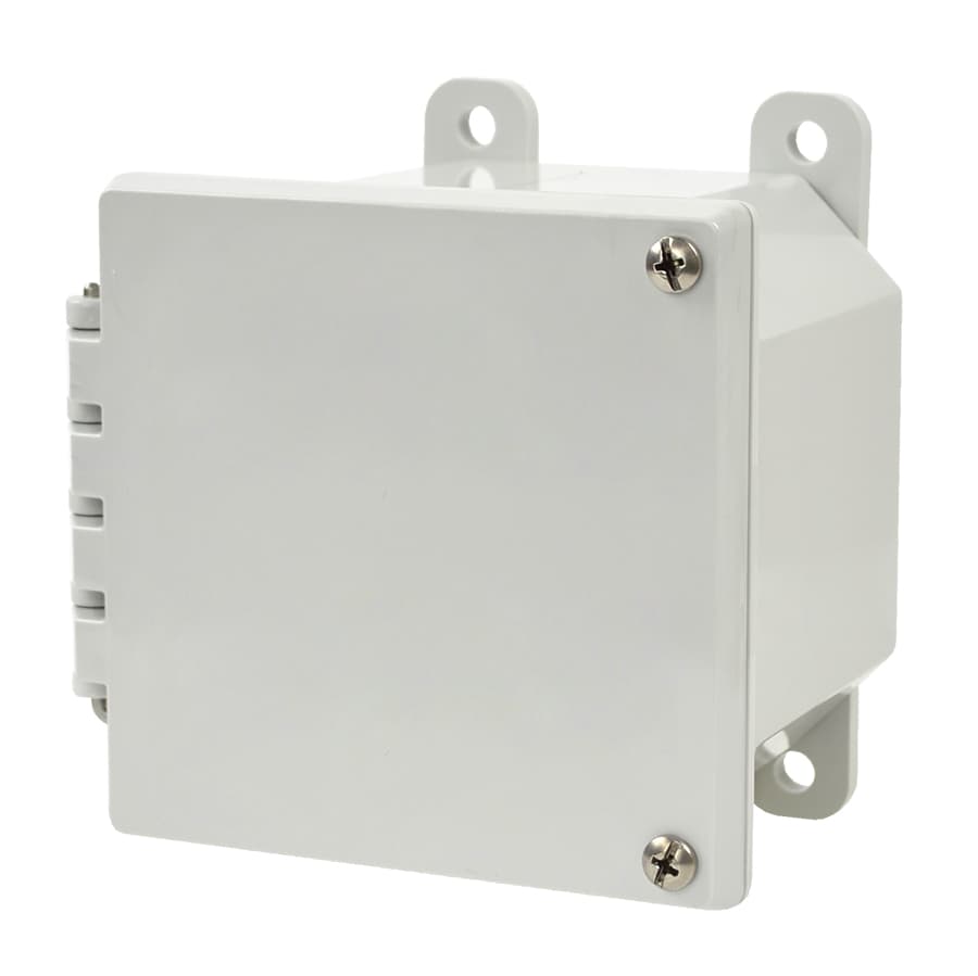 Allied Moulded Products AMP443H 4"x4"x3" POLYLINE® polycarbonate wall mount enclosure assembly with 2-screw hinged cover AMP443H on Applied Automation