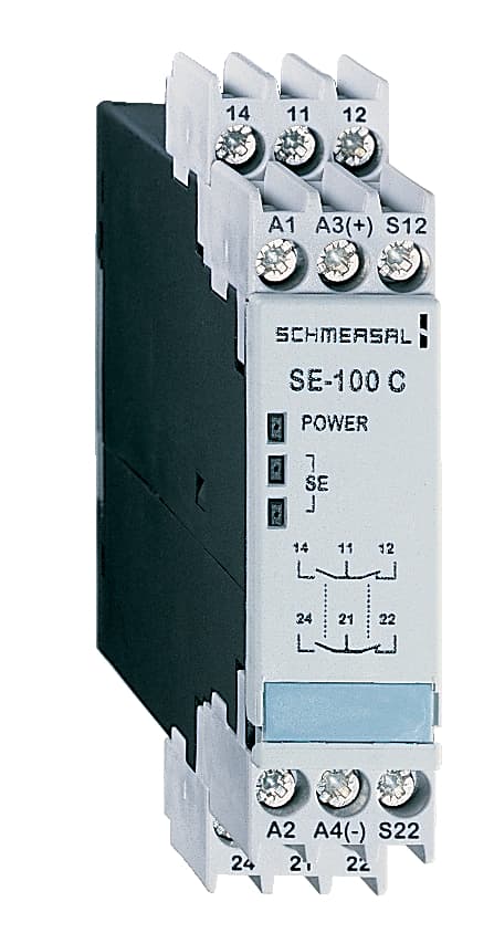 Schmersal SE-100 C AUSWERTEGERAET Safety-related tactile sensor; Safety edges; To monitor 1 ... 2 safety edge(s); 1 safety contact, STOP 0; 1 Signalling output SE-100 C AUSWERTEGERAET on Applied Automation