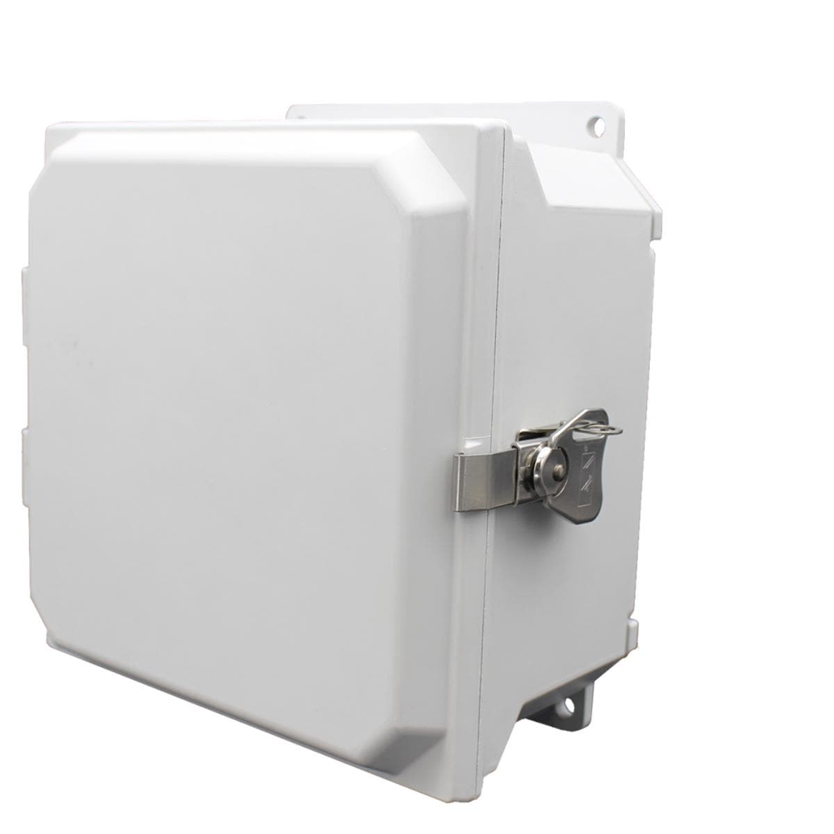Allied Moulded Products AMU884TF 8"x8"x4" ULTRALINE® fiberglass wall mount enclosure assembly with hinged cover and stainless-steel twist latch AMU884TF on Applied Automation