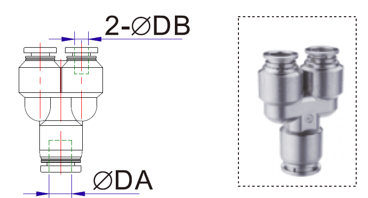 AirTAC X-S6-NPYW1/2-3/8 different diameter union "Y", 316 stainless steel, 1/2" inch tubing connection,3/8" NPT thread, 316 stainless steel, Viton X-S6-NPYW1/2-3/8 on Applied Automation