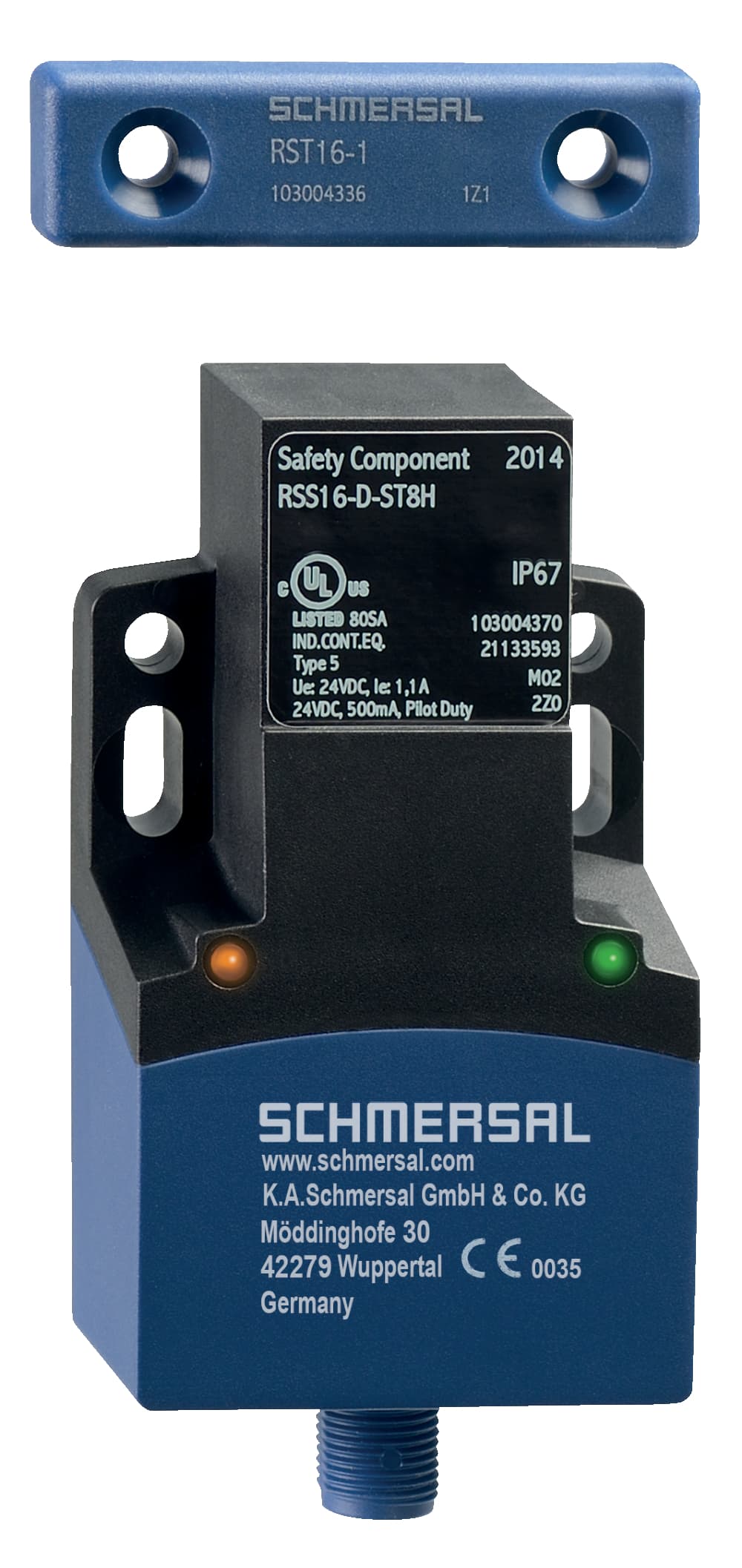 Schmersal RSS16-SD-ST8H RSS16-SD-ST8H Schmersal - Safety sensors; Electronic safety sensors; Universal coding with RFID technology; 1 x connector plug M12, 8-pole; Series-wiring up to 31 components; without latching; Thermoplastic enclosure; RFID-technology for needs-based protection against tampering; 3 RSS16-SD-ST8H on Applied Automation