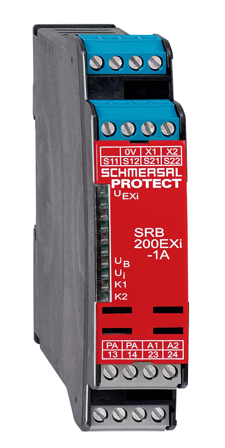 Schmersal SRB200EXI-1A Safety-monitoring module; Automatic reset function; 2 safety contacts; Suitable for signal processing of emergency stop control devices, interlocking equipment, etc SRB200EXI-1A on Applied Automation
