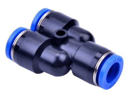 AirTAC NPYW1/2-3/8 Different diameter union "Y", Plastic body and plastic collar, 1/2" inch tubing connection,3/8" NPT thread, plastic, NBR, Black body with blue collar NPYW1/2-3/8 on Applied Automation