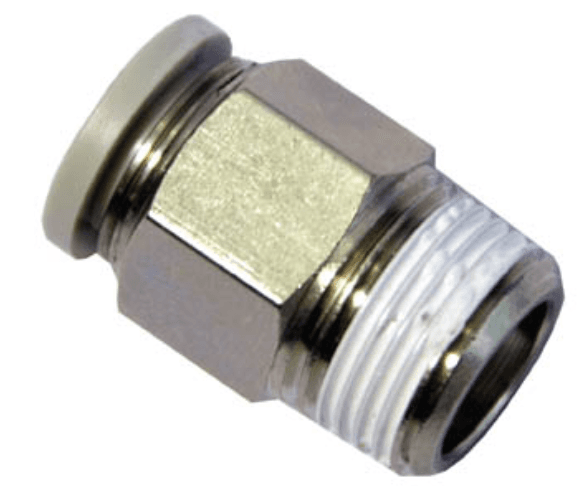 AirTAC PC804 Straight connector (PT thread), Nickel plated brass body with plastic collar, 8 mm tubing connection,1/2" PT thread, Nickel plated brass, NBR, Gray PC804 on Applied Automation