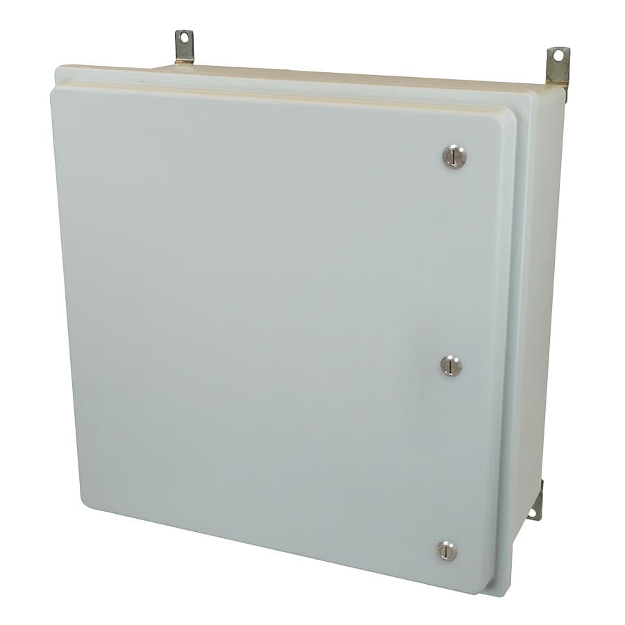 Allied Moulded Products AM24248RQT 24"x24"x8" Control Series fiberglass wall mount enclosure assembly with raised hinged cover and stainless-steel quarter-turn latch AM24248RQT on Applied Automation