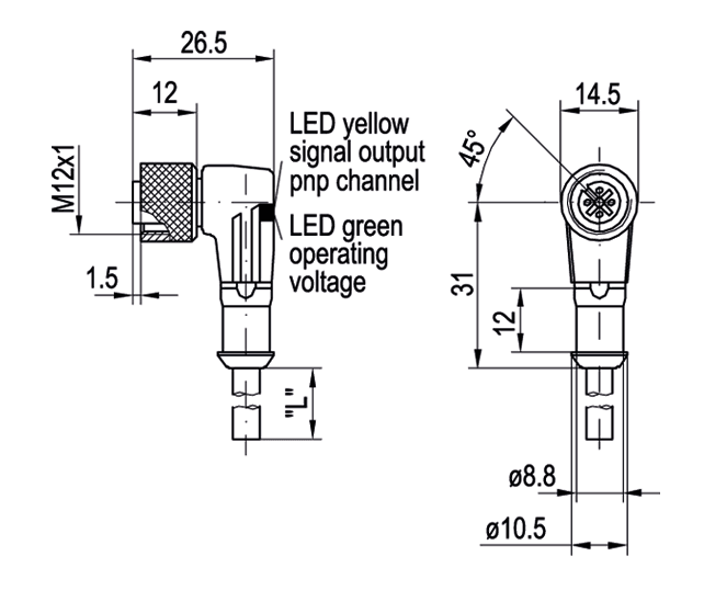 SensoPart 902-50808 902-50808 SENSOPART - M12 socket, 4-pin, 90° angled, open ends, 4-wire, length 2 m, a-coded, PUR, with indicator LED, IP 65, IP 67, IP 68, L4-2m-W-PL-PUR 902-50808 on Applied Automation