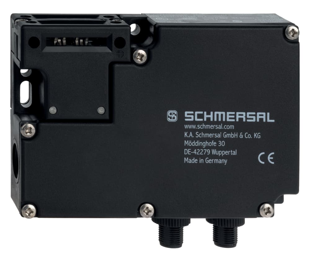 Schmersal AZM 161ST-12/11K-024 Solenoid interlocks; Large wiring compartment; Manual release; 2 cable entries M 16 x 1.5; 2 Connector M12, 4- and 8-poles; Thermoplastic enclosure; Double-insulated; Interlock with protection against incorrect locking.; 130 mm x 90 mm x 30 mm; 6 Contacts AZM 161ST-12/11K-024 on Applied Automation
