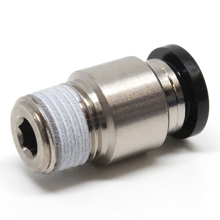 Pisco POC3/8-N2U Inner Hex Straight push-in fitting. 3/8 inch push-in (tube) to NPT 1/4 male. Nickel-plated brass body with NBR seals. POC3/8-N2U on Applied Automation