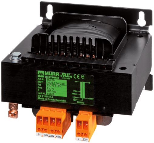 Murr Elektronik 6686060 6686060 Murrelektronik - MET 1-PHASE CONTROL AND ISOLATION TRANSFORMER, P: 1500VA IN: 230VAC+/- 5% OUT: 230VAC, with spring clamp connection 6686060 on Applied Automation