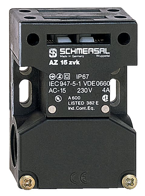 Schmersal AZ 15 ZVK-M20 Safety switch with separate actuator; 3 cable entries M 20 x 1.5; Thermoplastic enclosure; Double-insulated; Long life; 52 mm x 75 mm x 30 mm; Universal coding; Large wiring compartment; High level of contact reliability with low voltages and currents; Sl AZ 15 ZVK-M20 on Applied Automation
