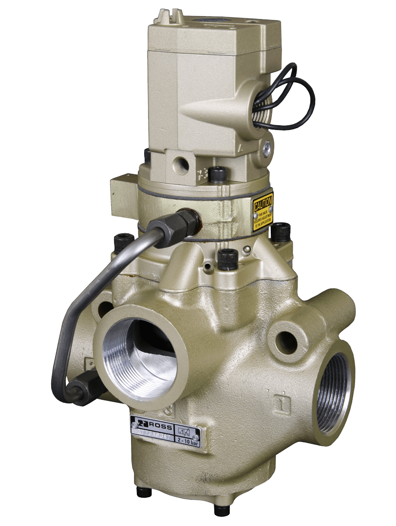 ROSS Controls 2773A6037W Soft Start Valve 27 Series Solenoid Piloted, 3/2 Way, 1" In-Out 1-1/2" Exhaust NPT, 24 VDC 2773A6037W on Applied Automation
