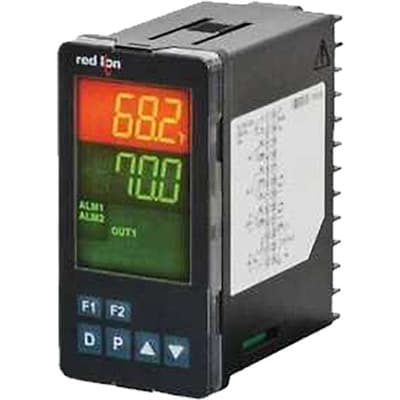 Red Lion PXU20030 Red Lion PXU20030 is a digital temperature/process PID controller designed for flush mounting. It operates within an ambient air temperature range of 0 to +50°C and supports a network frequency of 50/60 Hz. This controller features a logic/S.S.R. control output and is housed in a 1/8 DIN vertical enclosure measuring 49.5mm wide by 96.5mm high, with 12mm orange/green digits for display. It accepts a supply voltage (AC) ranging from 100 to 240Vac, accommodating various international standards. The PXU20030 is part of the PXU PID controllers series and offers a degree of protection rated at IP65 NEMA 4X. It has a frequency of 10Hz for analog input sampling and includes 1 x digital output (S.S.R.) and 2 x digital outputs (contact type) for alarms. The analog input supports multiple signal types including 4-20mA, 0-20mA, 0-50mVdc, 0-5Vdc, 0-10Vdc, various thermocouple types (T, E, J, K, R, S, B, N, L, U, TXK), and RTD, with a 100ms sample period and 0.1 to 1° accuracy. Additionally, it features protection functions for heater current monitoring. PXU20030 on Applied Automation