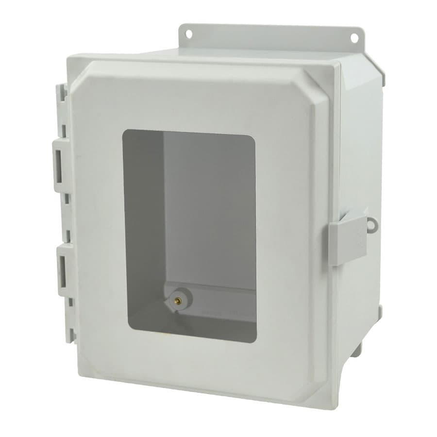 Allied Moulded Products AMU1086NLWF 10"x8"x6" ULTRALINE® fiberglass wall mount enclosure assembly with hinged window cover and nonmetal snap latch AMU1086NLWF on Applied Automation